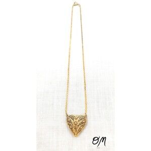 Van Lou Signed Vintage Filigree Puffy Heart Necklace